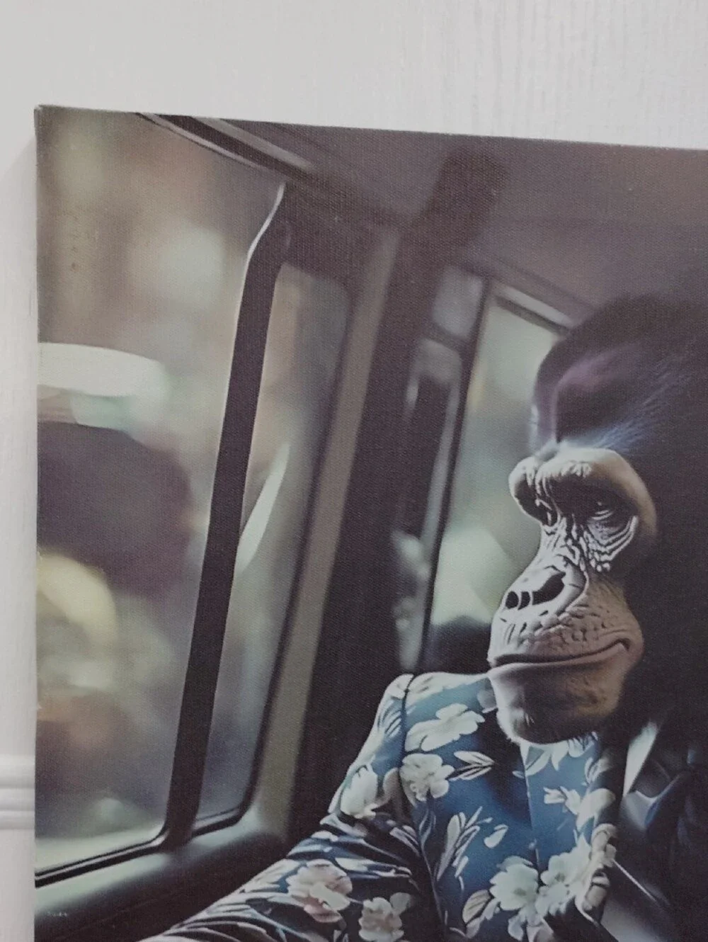 Stylish Chimp Portrait Canvas - Floral Navy Suit